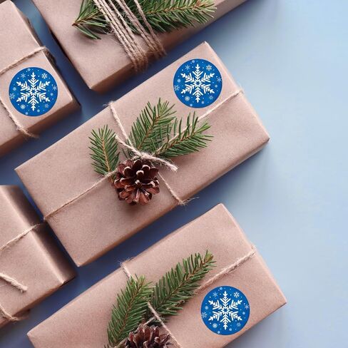 Winter Snowflake Label Stickers Roll, 1.5 inch 500 Pcs Christmas Round Stickers Blue with White Design for Holiday Cards Party Decor Craft Supplies in Saudi Arabia