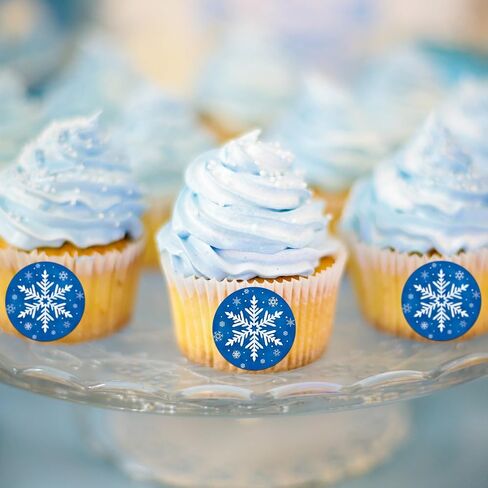 Winter Snowflake Label Stickers Roll, 1.5 inch 500 Pcs Christmas Round Stickers Blue with White Design for Holiday Cards Party Decor Craft Supplies in Saudi Arabia