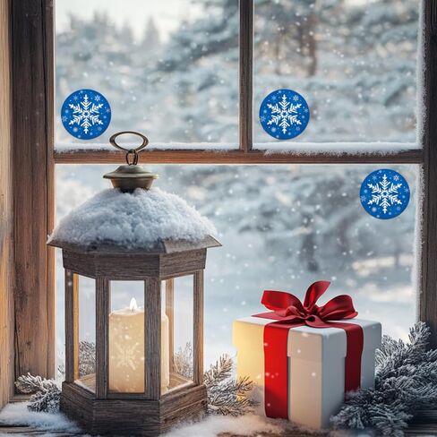 Winter Snowflake Label Stickers Roll, 1.5 inch 500 Pcs Christmas Round Stickers Blue with White Design for Holiday Cards Party Decor Craft Supplies in Saudi Arabia