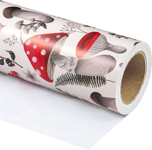 WRAPAHOLIC Mushroom Wrapping Paper Roll - Mini Roll - 17 Inch x 33 Feet - Black Red Mushrooms Plants Design, Perfect for Birthday, Autumn, Party, Holiday in Saudi Arabia