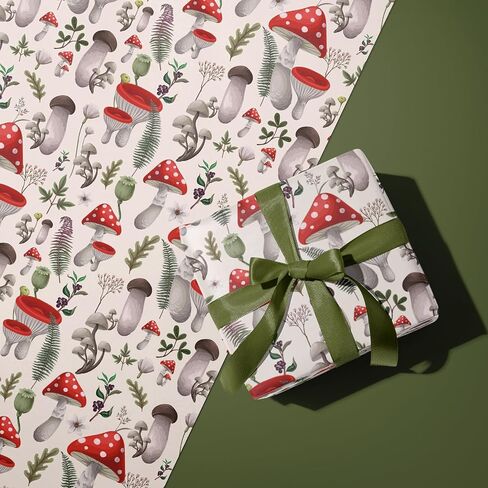 WRAPAHOLIC Mushroom Wrapping Paper Roll - Mini Roll - 17 Inch x 33 Feet - Black Red Mushrooms Plants Design, Perfect for Birthday, Autumn, Party, Holiday in Saudi Arabia