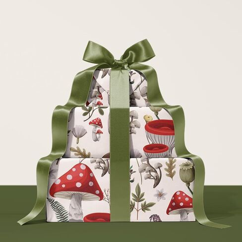 WRAPAHOLIC Mushroom Wrapping Paper Roll - Mini Roll - 17 Inch x 33 Feet - Black Red Mushrooms Plants Design, Perfect for Birthday, Autumn, Party, Holiday in Saudi Arabia