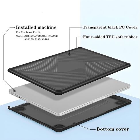 بالنسبة إلى MacBook Pro 14 بوصة Case 2021-2024 تم إصدار M4 M3 M2 Pro/Max Chip A3112 A3185 A3401 A2918 A2992 A2779 A2442 SWARCHPROUS SOND TPU مع فيلم لوحة المفاتيح وفيلم الشاشة ، والشفاف ، in Kuwait