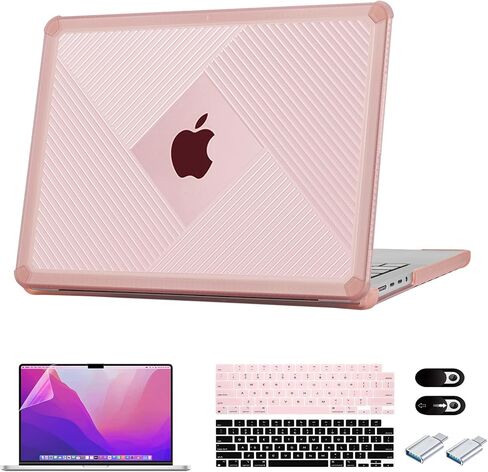 بالنسبة إلى MacBook Pro 14 بوصة Case 2021-2024 تم إصدار M4 M3 M2 Pro/Max Chip A3112 A3185 A3401 A2918 A2992 A2779 A2442 SWARCHPROUS SOND TPU مع فيلم لوحة المفاتيح وفيلم الشاشة ، والشفاف ، in Kuwait