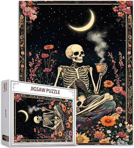 Tucocoo Human Skeleton Jigsaw Puzzles for Adults 1000 Pieces, Whimsical Skull Flowers Boho Art Puzzle Colorful DIY Craft Puzzles for Home Decoration Gifts, Family Puzzle Perfect for Game Nights in Kuwait