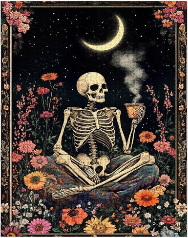 Tucocoo Human Skeleton Jigsaw Puzzles for Adults 1000 Pieces, Whimsical Skull Flowers Boho Art Puzzle Colorful DIY Craft Puzzles for Home Decoration Gifts, Family Puzzle Perfect for Game Nights in Kuwait