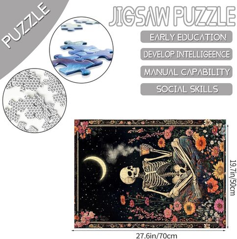 Tucocoo Human Skeleton Jigsaw Puzzles for Adults 1000 Pieces, Whimsical Skull Flowers Boho Art Puzzle Colorful DIY Craft Puzzles for Home Decoration Gifts, Family Puzzle Perfect for Game Nights in Kuwait