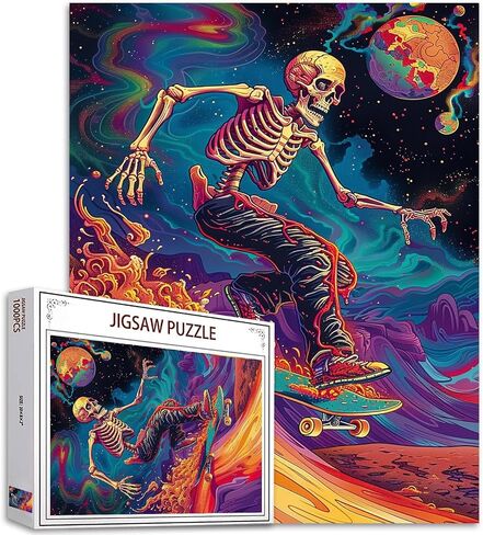 Tucocoo Human Skeleton Jigsaw Puzzles for Adults 1000 Pieces, Whimsical Skull Flowers Boho Art Puzzle Colorful DIY Craft Puzzles for Home Decoration Gifts, Family Puzzle Perfect for Game Nights in Kuwait
