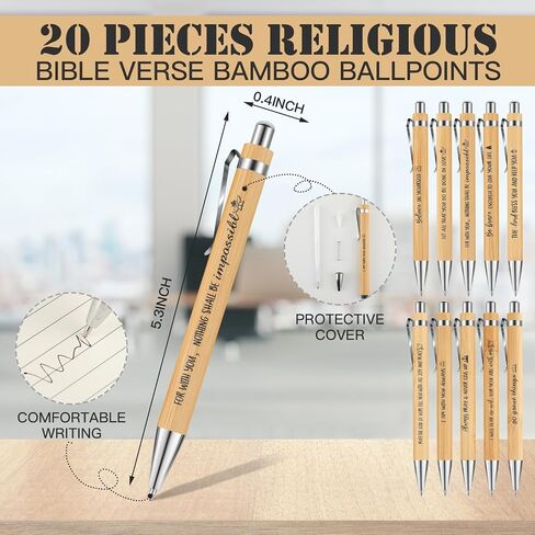 Yeaqee Christian Gifts Retractable Bamboo Pen Bible Verse Inspirational Notebook Keychain Organza Bags for Women Men Gifts in Kuwait