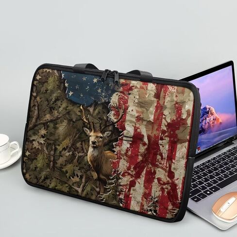 Laptop Bag for Women Men Casual Carrying Bag Durable and Waterproof Briefcase Computer Case with Zipper and Handle Business Office Work Bag, Forest Camo American Flag Deer Print, 17 inch in Saudi Arabia
