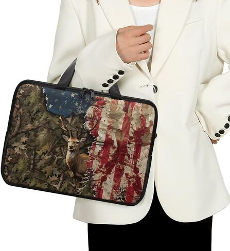 Laptop Bag for Women Men Casual Carrying Bag Durable and Waterproof Briefcase Computer Case with Zipper and Handle Business Office Work Bag, Forest Camo American Flag Deer Print, 17 inch in Saudi Arabia