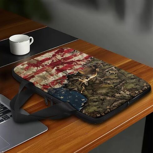 Laptop Bag for Women Men Casual Carrying Bag Durable and Waterproof Briefcase Computer Case with Zipper and Handle Business Office Work Bag, Forest Camo American Flag Deer Print, 17 inch in Saudi Arabia