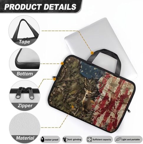 Laptop Bag for Women Men Casual Carrying Bag Durable and Waterproof Briefcase Computer Case with Zipper and Handle Business Office Work Bag, Forest Camo American Flag Deer Print, 17 inch in Saudi Arabia
