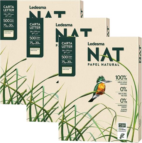 LEDESMA NAT LETTER SIZE 8.5 "x11" ورقة طابعة لب السكران - 75 GSM ، ورقة طابعة نسخ متعددة الأغراض غير المبينة - لجميع طابعات المكاتب والنسخ ، التصميمات ، الحرف (3 صفائح - 1500 صفائح) in Kuwait