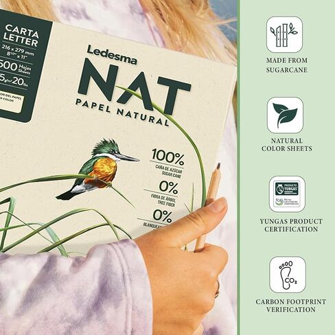 LEDESMA NAT LETTER SIZE 8.5 "x11" ورقة طابعة لب السكران - 75 GSM ، ورقة طابعة نسخ متعددة الأغراض غير المبينة - لجميع طابعات المكاتب والنسخ ، التصميمات ، الحرف (3 صفائح - 1500 صفائح) in Kuwait