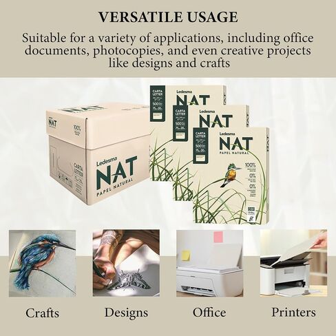 LEDESMA NAT LETTER SIZE 8.5 "x11" ورقة طابعة لب السكران - 75 GSM ، ورقة طابعة نسخ متعددة الأغراض غير المبينة - لجميع طابعات المكاتب والنسخ ، التصميمات ، الحرف (3 صفائح - 1500 صفائح) in Kuwait