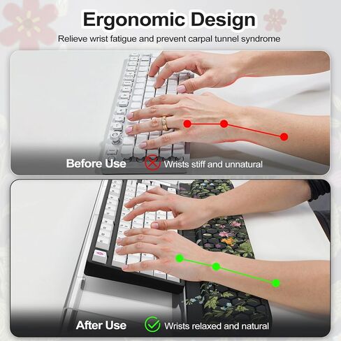 Keyboard Stand for Desktop, Floral Wrist Support for Keyboard, Anti-Fatigue Memory Foam Wrist Rest, 3-Angle Adjustable Keyboard Riser for Office Home (Black) in Saudi Arabia