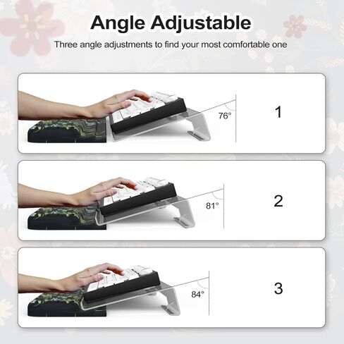 Keyboard Stand for Desktop, Floral Wrist Support for Keyboard, Anti-Fatigue Memory Foam Wrist Rest, 3-Angle Adjustable Keyboard Riser for Office Home (Black) in Saudi Arabia