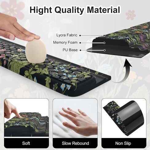 Keyboard Stand for Desktop, Floral Wrist Support for Keyboard, Anti-Fatigue Memory Foam Wrist Rest, 3-Angle Adjustable Keyboard Riser for Office Home (Black) in Saudi Arabia