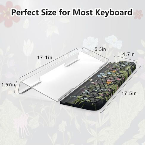 Keyboard Stand for Desktop, Floral Wrist Support for Keyboard, Anti-Fatigue Memory Foam Wrist Rest, 3-Angle Adjustable Keyboard Riser for Office Home (Black) in Saudi Arabia