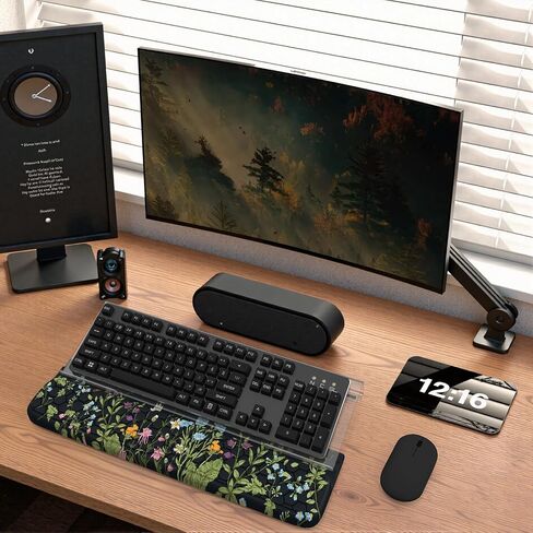 Keyboard Stand for Desktop, Floral Wrist Support for Keyboard, Anti-Fatigue Memory Foam Wrist Rest, 3-Angle Adjustable Keyboard Riser for Office Home (Black) in Saudi Arabia