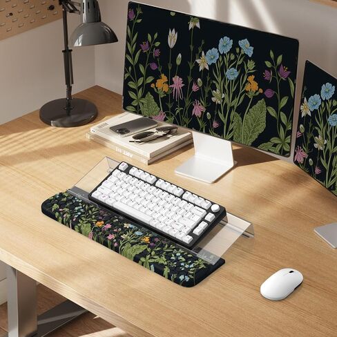 Keyboard Stand for Desktop, Floral Wrist Support for Keyboard, Anti-Fatigue Memory Foam Wrist Rest, 3-Angle Adjustable Keyboard Riser for Office Home (Black) in Saudi Arabia