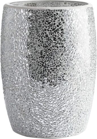WHOLE HOUSEWARES Mermaid Blue Mosaic Glass Bathroom Wastebasket - Shiny Glass Ocean-Themed Garbage Can - Coastal Bathroom Accessories for Girls - Colorful Bathroom or Kitchen Trash Can, 7.5" x 10" in Saudi Arabia