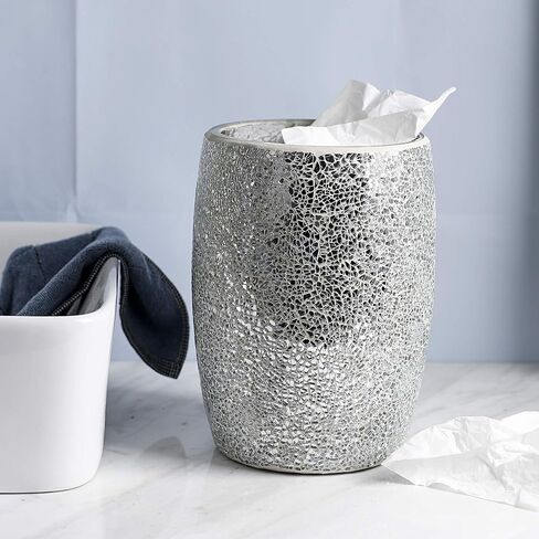 WHOLE HOUSEWARES Mermaid Blue Mosaic Glass Bathroom Wastebasket - Shiny Glass Ocean-Themed Garbage Can - Coastal Bathroom Accessories for Girls - Colorful Bathroom or Kitchen Trash Can, 7.5" x 10" in Saudi Arabia