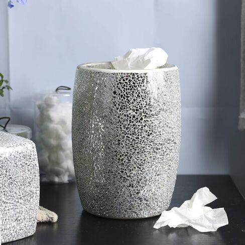 WHOLE HOUSEWARES Mermaid Blue Mosaic Glass Bathroom Wastebasket - Shiny Glass Ocean-Themed Garbage Can - Coastal Bathroom Accessories for Girls - Colorful Bathroom or Kitchen Trash Can, 7.5" x 10" in Saudi Arabia