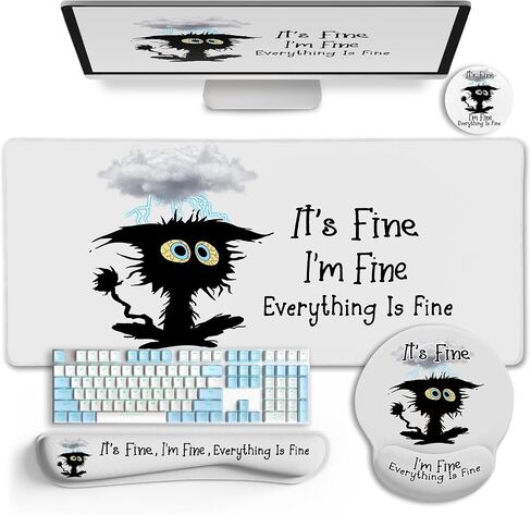 Desk Mat Desk Pad, Large Gaming Mouse Pad with Wrist Rest Wrist Support, Ergonomic Mouse Pad Keyboard Mat Wrist Rest, Cup Coaster, Home Office Desk Accessories Decor Supplies, Funny Black Cat in Saudi Arabia