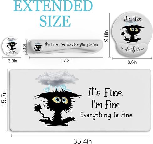 Desk Mat Desk Pad, Large Gaming Mouse Pad with Wrist Rest Wrist Support, Ergonomic Mouse Pad Keyboard Mat Wrist Rest, Cup Coaster, Home Office Desk Accessories Decor Supplies, Funny Black Cat in Saudi Arabia
