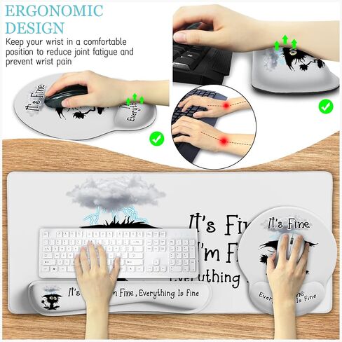 Desk Mat Desk Pad, Large Gaming Mouse Pad with Wrist Rest Wrist Support, Ergonomic Mouse Pad Keyboard Mat Wrist Rest, Cup Coaster, Home Office Desk Accessories Decor Supplies, Funny Black Cat in Saudi Arabia