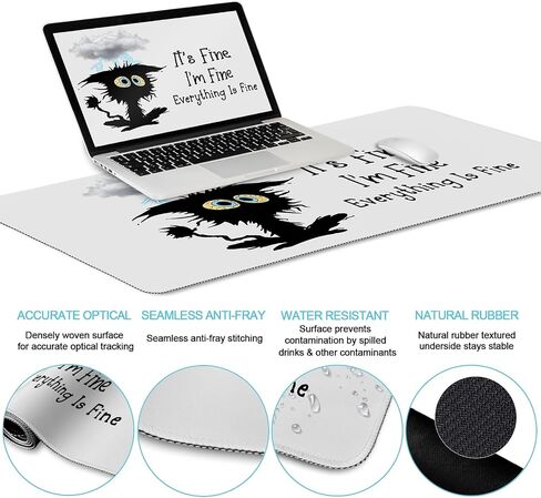 Desk Mat Desk Pad, Large Gaming Mouse Pad with Wrist Rest Wrist Support, Ergonomic Mouse Pad Keyboard Mat Wrist Rest, Cup Coaster, Home Office Desk Accessories Decor Supplies, Funny Black Cat in Saudi Arabia