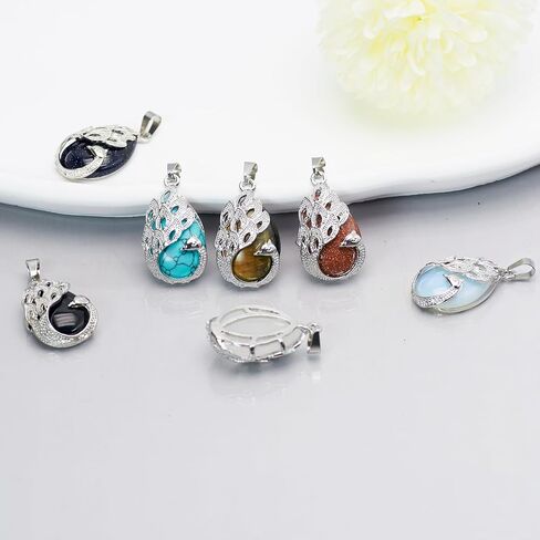 6 Pieces Tree of Life Peacock Pendant for Women,Natural Stone Pendants Platinum Peacock Teardrop Charm for DIY Necklaces Jewelry Making in Saudi Arabia