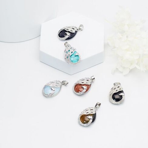 6 Pieces Tree of Life Peacock Pendant for Women,Natural Stone Pendants Platinum Peacock Teardrop Charm for DIY Necklaces Jewelry Making in Saudi Arabia