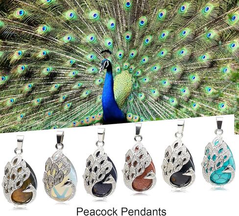 6 Pieces Tree of Life Peacock Pendant for Women,Natural Stone Pendants Platinum Peacock Teardrop Charm for DIY Necklaces Jewelry Making in Saudi Arabia