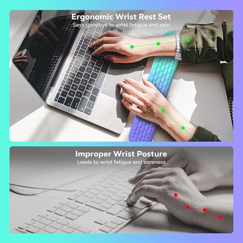 MoKo Keyboard Wrist Rest, Ergonomic Wrist Rest for Computer Keyboard and Mouse with Soft Memory Foam, Keyboard Wrist Support for Typing Pain Relief, Ideal for Office Work Gaming, Gradient Purple Green in Kuwait