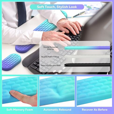 MoKo Keyboard Wrist Rest, Ergonomic Wrist Rest for Computer Keyboard and Mouse with Soft Memory Foam, Keyboard Wrist Support for Typing Pain Relief, Ideal for Office Work Gaming, Gradient Purple Green in Kuwait