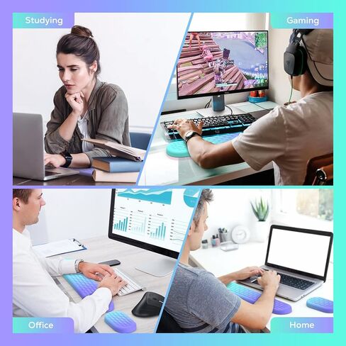 MoKo Keyboard Wrist Rest, Ergonomic Wrist Rest for Computer Keyboard and Mouse with Soft Memory Foam, Keyboard Wrist Support for Typing Pain Relief, Ideal for Office Work Gaming, Gradient Purple Green in Kuwait