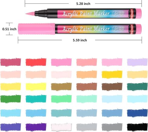 SMOOTHERPRO 36 Acrylic Paint Pens, Brush Tip (1-2mm) and 0.4mm Fineliner, Waterproof Acrylic Paint Markers for Adults Fabric Markers for Textile, Canvas, Rock, Glass, Wood, Paper, Pumpkin, DIY in Kuwait