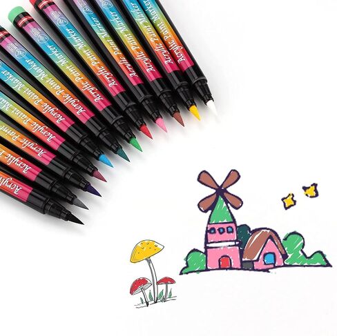 SMOOTHERPRO 36 Acrylic Paint Pens, Brush Tip (1-2mm) and 0.4mm Fineliner, Waterproof Acrylic Paint Markers for Adults Fabric Markers for Textile, Canvas, Rock, Glass, Wood, Paper, Pumpkin, DIY in Kuwait
