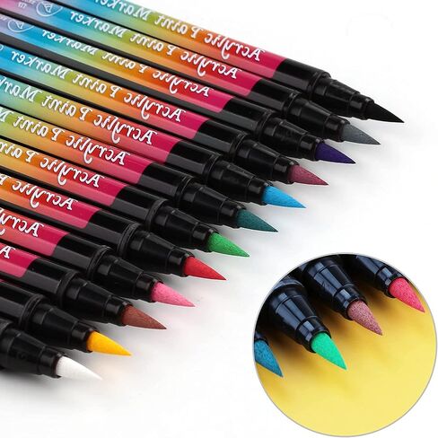 SMOOTHERPRO 36 Acrylic Paint Pens, Brush Tip (1-2mm) and 0.4mm Fineliner, Waterproof Acrylic Paint Markers for Adults Fabric Markers for Textile, Canvas, Rock, Glass, Wood, Paper, Pumpkin, DIY in Kuwait