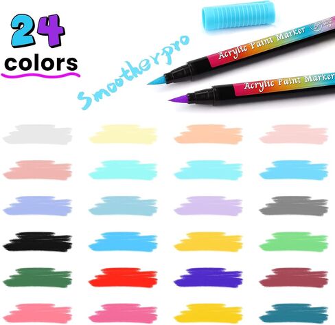 SMOOTHERPRO 36 Acrylic Paint Pens, Brush Tip (1-2mm) and 0.4mm Fineliner, Waterproof Acrylic Paint Markers for Adults Fabric Markers for Textile, Canvas, Rock, Glass, Wood, Paper, Pumpkin, DIY in Kuwait
