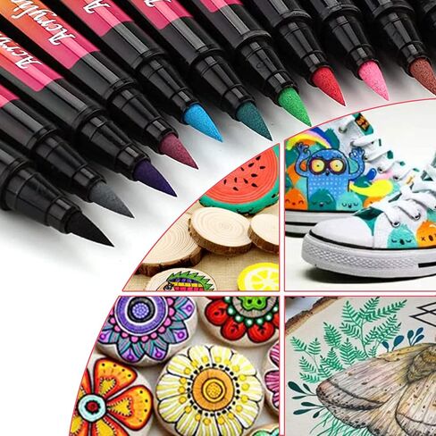 SMOOTHERPRO 36 Acrylic Paint Pens, Brush Tip (1-2mm) and 0.4mm Fineliner, Waterproof Acrylic Paint Markers for Adults Fabric Markers for Textile, Canvas, Rock, Glass, Wood, Paper, Pumpkin, DIY in Kuwait