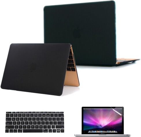 Se7enline Compatible with MacBook 12 inch Case Model A1534 2015/2016/2017/2018/2019 Version Laptop Hard Shell Protective Case&Keyboard Cover Skin&Screen Protector,Black in Kuwait