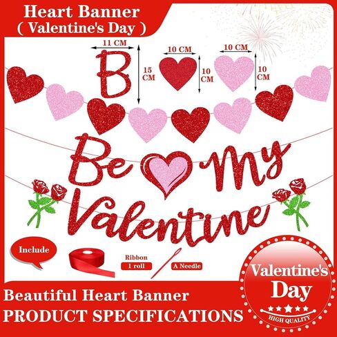 Glitter Valentine Banner Be My Valentine, Red Pink Be My Valentine Letters Banner Shiny Rose Heart Banner Sign for Celebrate Valentine Party Wedding Ceremonies Holiday Party Decorations in Saudi Arabia
