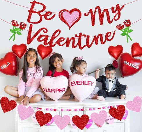 Glitter Valentine Banner Be My Valentine, Red Pink Be My Valentine Letters Banner Shiny Rose Heart Banner Sign for Celebrate Valentine Party Wedding Ceremonies Holiday Party Decorations in Saudi Arabia