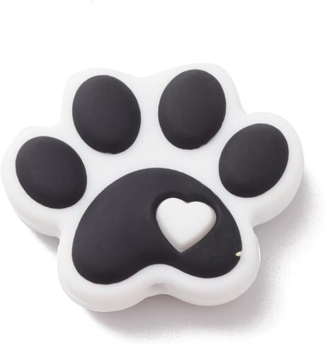 Stiesy 20 Pcs Black and White Dog Paw Beads Rubber Silicone Focal Beads for Pen Decoration Keychain Lanyard Jewelry Making Craft in Saudi Arabia
