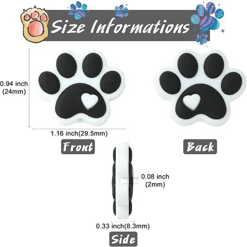 Stiesy 20 Pcs Black and White Dog Paw Beads Rubber Silicone Focal Beads for Pen Decoration Keychain Lanyard Jewelry Making Craft in Saudi Arabia