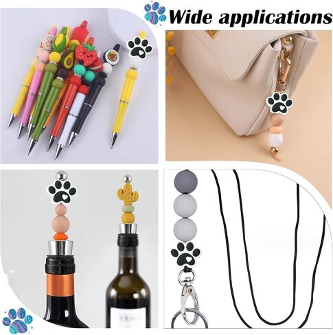Stiesy 20 Pcs Black and White Dog Paw Beads Rubber Silicone Focal Beads for Pen Decoration Keychain Lanyard Jewelry Making Craft in Saudi Arabia